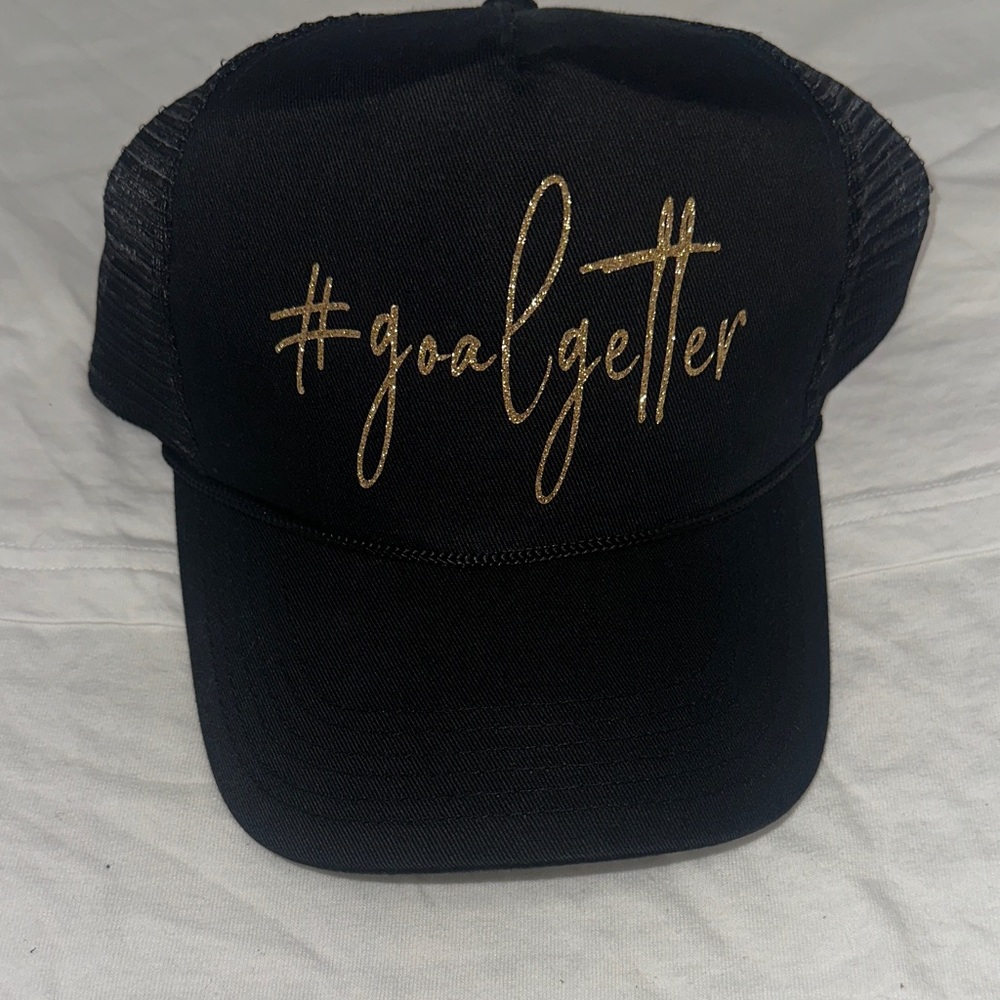 Black Trucker Hat with Gold "#goALgetter" Script